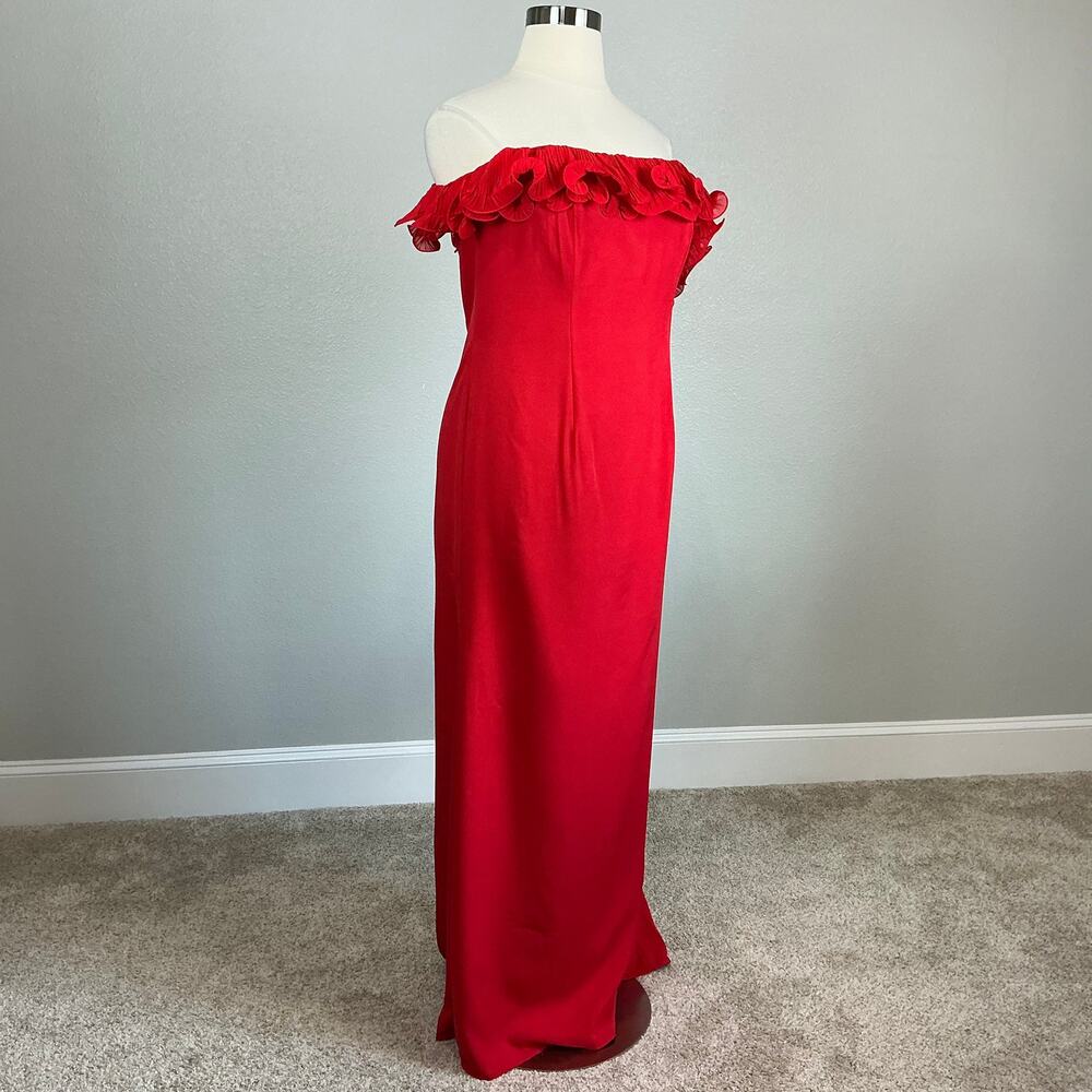 Mac Duggal 49643 Red Evening Gown Ruffled Off the Shoulder Column Dress Size 14 - Picture 4 of 11